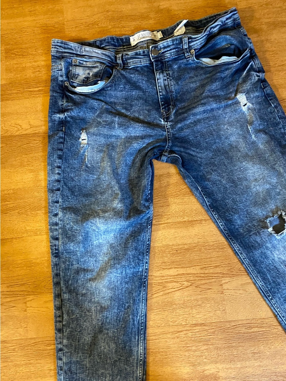 Jeanius Y2K Akademiks Men's Distressed Acid Wash Jeans Tag 40x30 (Measures 38x29
